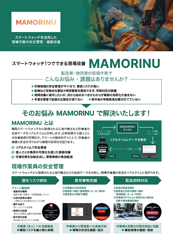 スマートウォッチで1つでできる現場改善 MAMORINU
